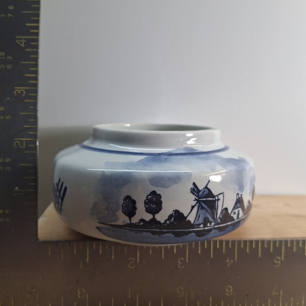 Vintage Delftware Handpainted Blue and White Windmill Ceramic Decorative Bowl